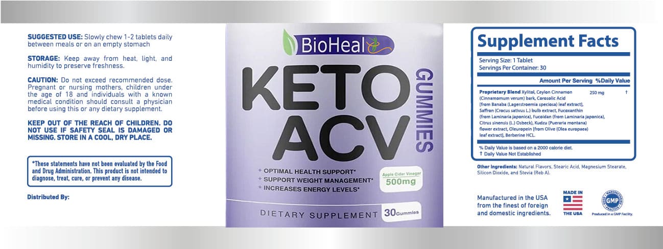 BioHeal Keto ACV Gummies supplement label